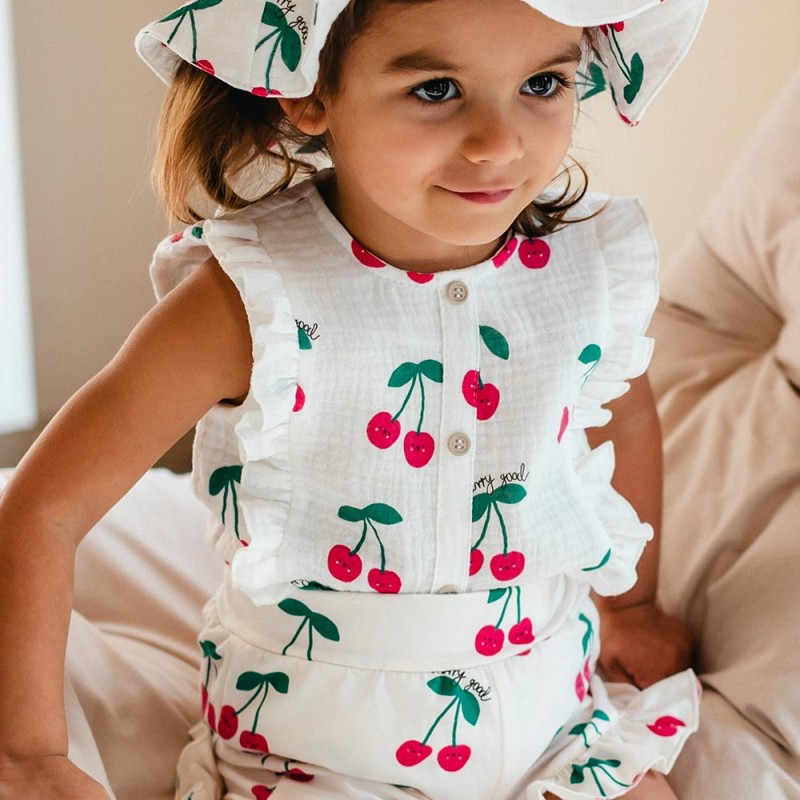 Dívčí mušelínové body ecru s třešněmi