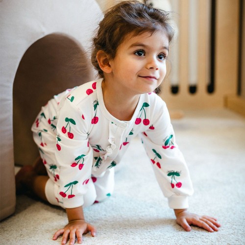 Dívčí dupačky bez nožek ecru s třešněmi