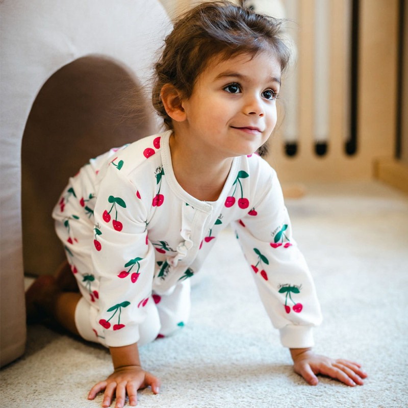 Dívčí dupačky bez nožek ecru s třešněmi