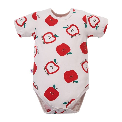 Dětské body s krátkým rukávem v ecru s jablíčky