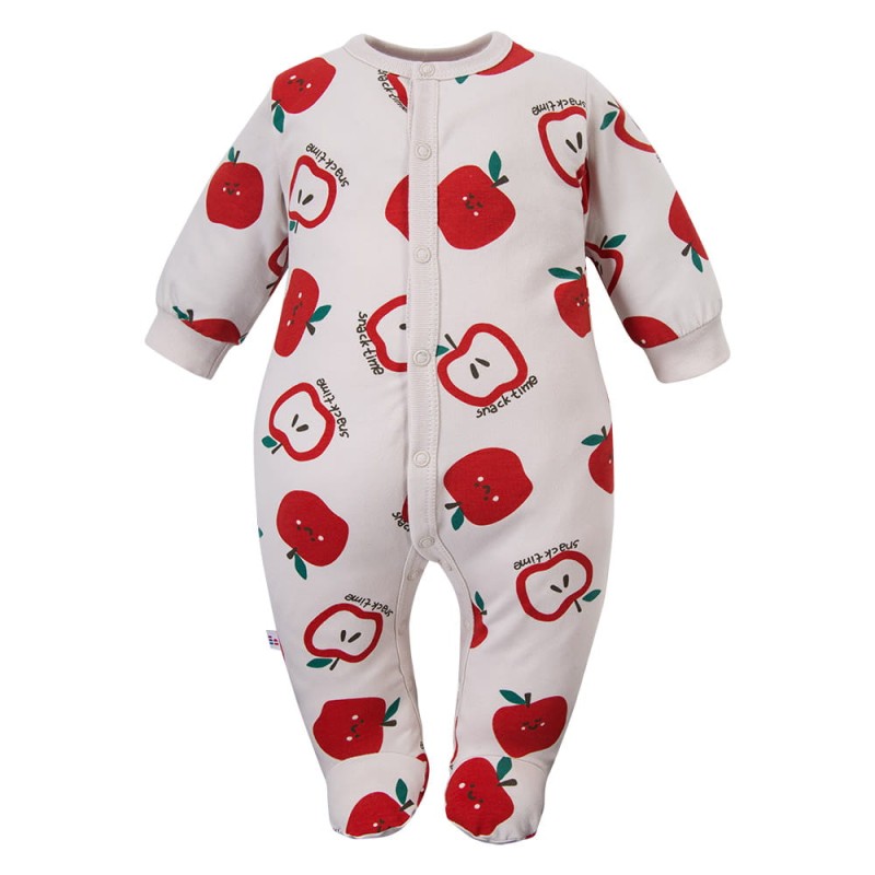 Dupačky pro miminka s nožičkami ecru s jablíčky