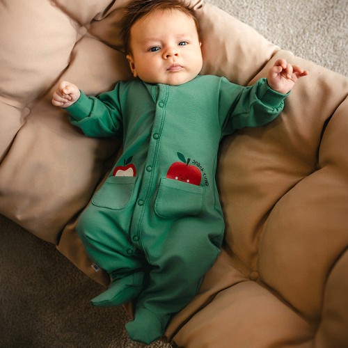 Dupačky kojenecké se stélkami zelené s jablíčky