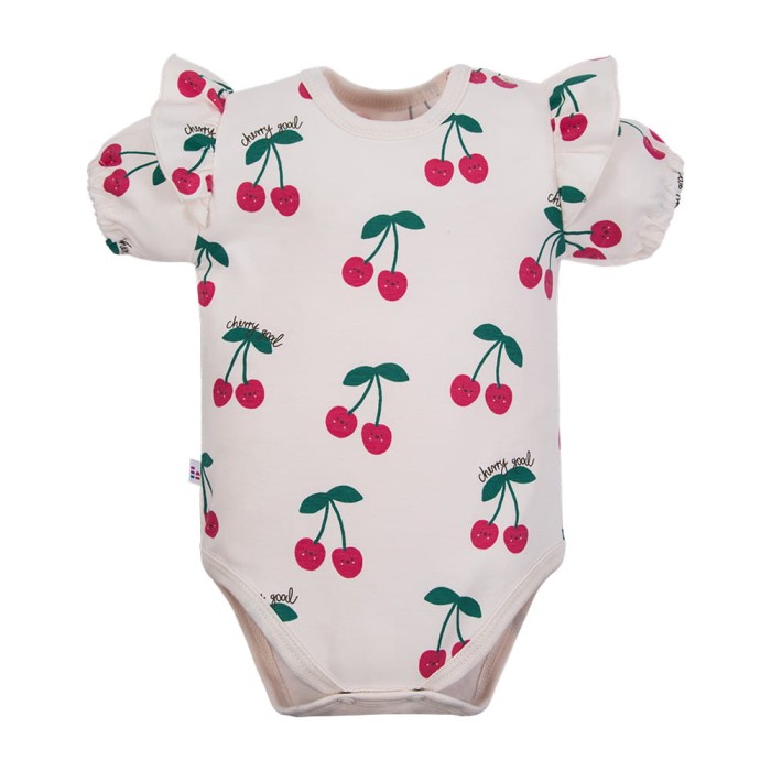 Girls' short sleeve bodysuit ecru with cherries