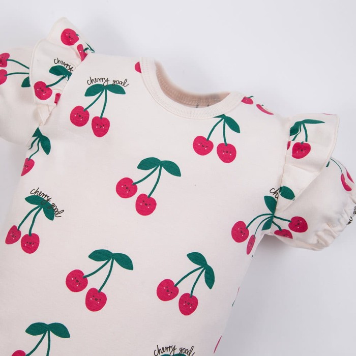 Girls' short sleeve bodysuit ecru with cherries