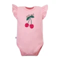 Girls' pink bodysuit with cherry and flutter sleeves