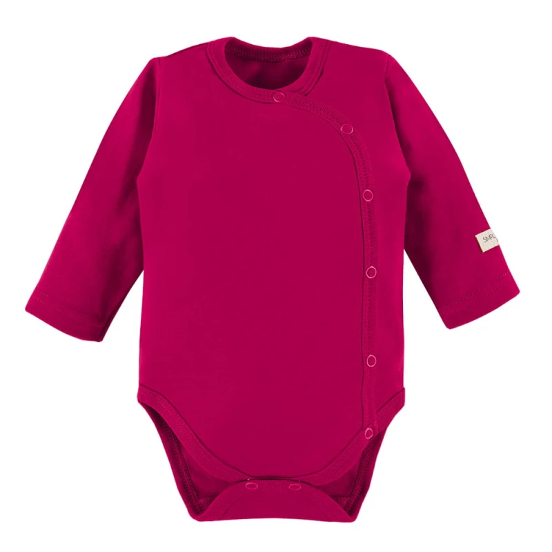 Baby bodysuit plain burgundy, full-length snap