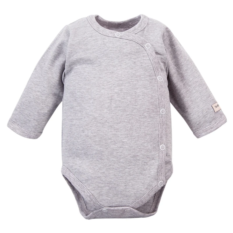 Baby bodysuit plain grey, full-length snap