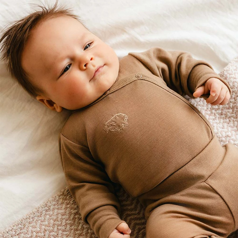Caramel merino wrap bodysuit growing with your child
