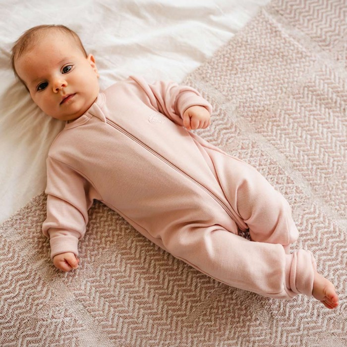 Pink merino kids romper growing with your child