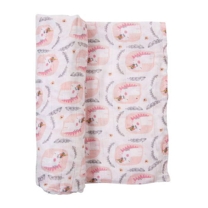 White muslin swaddle with unicorns 120x120