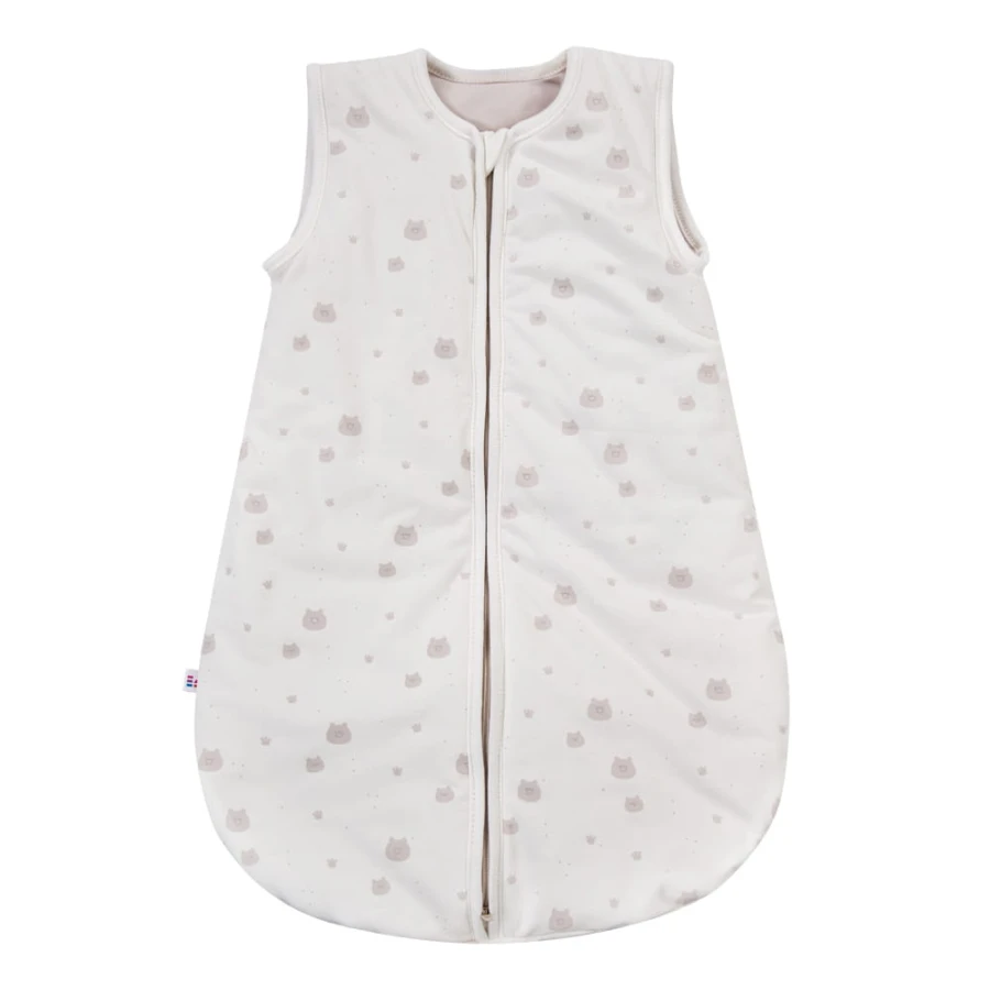 Ecru baby sleeping bag with teddy bear print