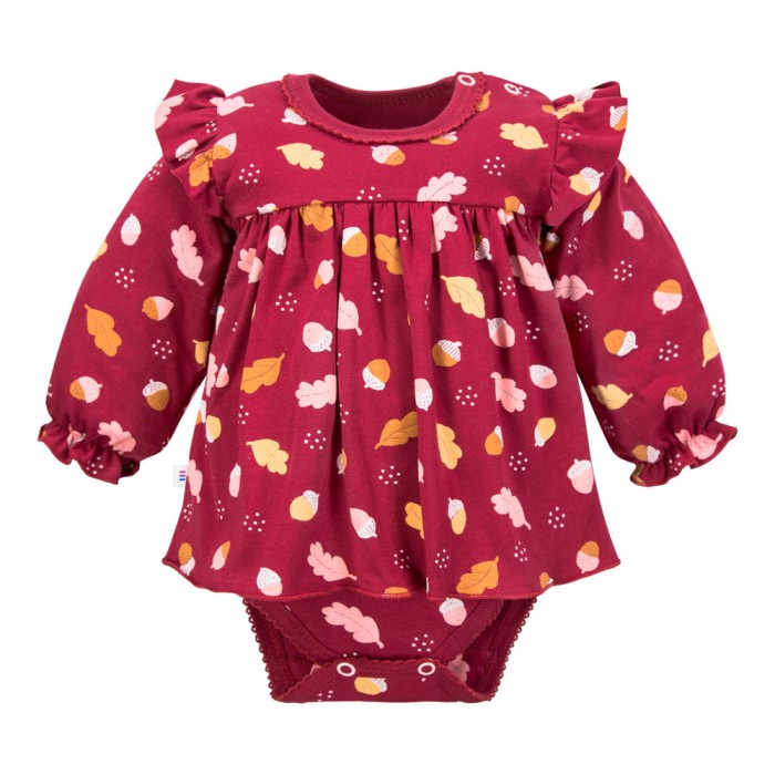 Girls set body-tunic and leggings burgundy with leaves and acorns