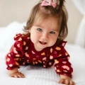 Girls set body-tunic and leggings burgundy with leaves and acorns