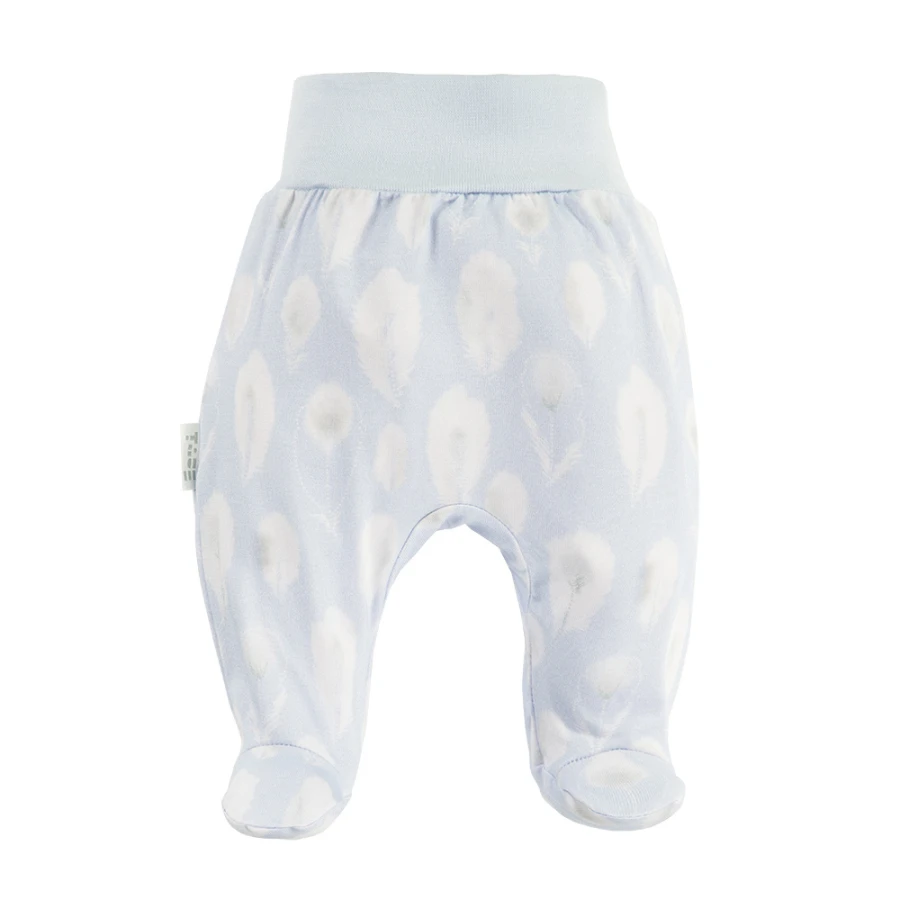 Baby bamboo set bodysuit and footed pants blue with feathers