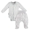 Baby bamboo set bodysuit and footed pants grey with feathers