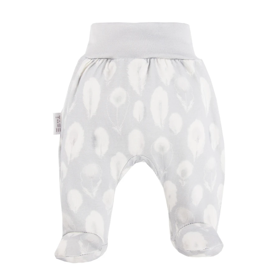 Baby bamboo set bodysuit and footed pants grey with feathers