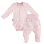 Baby bamboo set bodysuit and footed pants pink with feathers