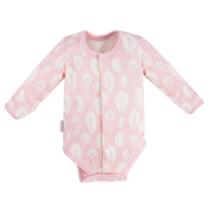 Baby bamboo set bodysuit and footed pants pink with feathers