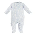 Baby bamboo set sleepsuit bodysuit and footed pants blue with feathers