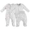 Baby bamboo set sleepsuit, bodysuit and footed pants grey with feathers