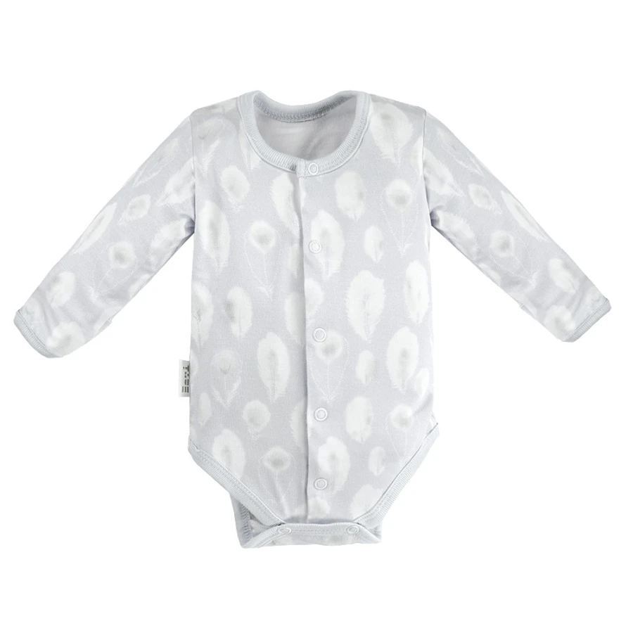 Baby bamboo set sleepsuit, bodysuit and footed pants grey with feathers