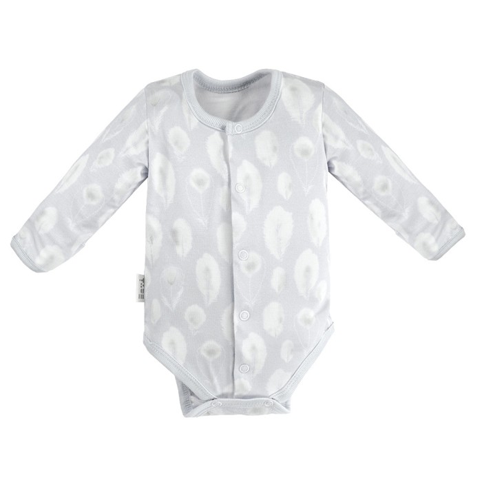 Baby bamboo set sleepsuit, sleep romper, bodysuit, hat and footed pants grey with feathers
