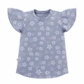 T-shirt z motylkowym rękawkiem niebieski w kwiaty