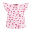 T-shirt z motylkowym rękawkiem różowy w kwiaty