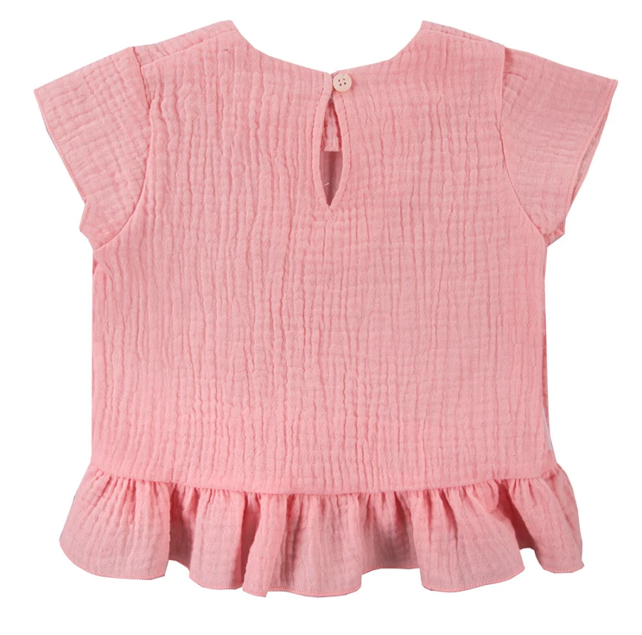 Pink muslin blouse and navy shorts set