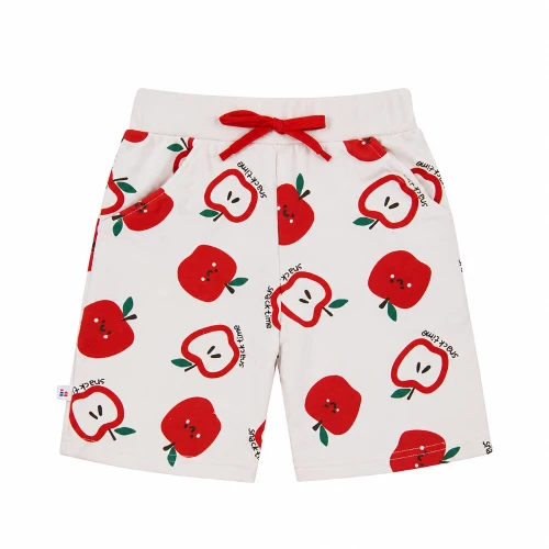 Ecru sweat shorts with apples