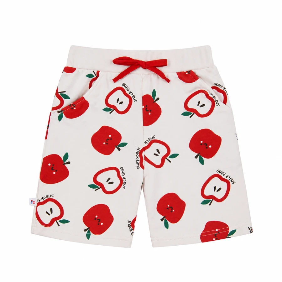 Ecru sweat shorts with apples