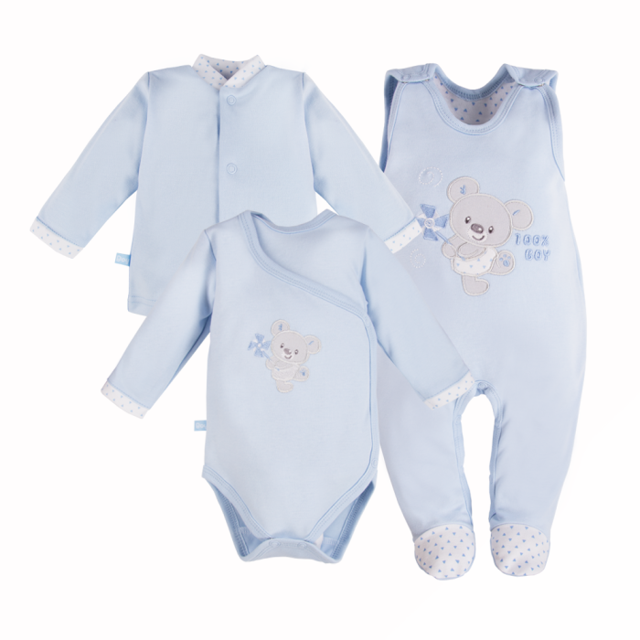 Baby set bodysuit, sleepsuit and jacket in blue