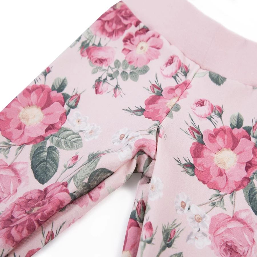 Girls' set with tunic featuring tulle frill and rose print leggings