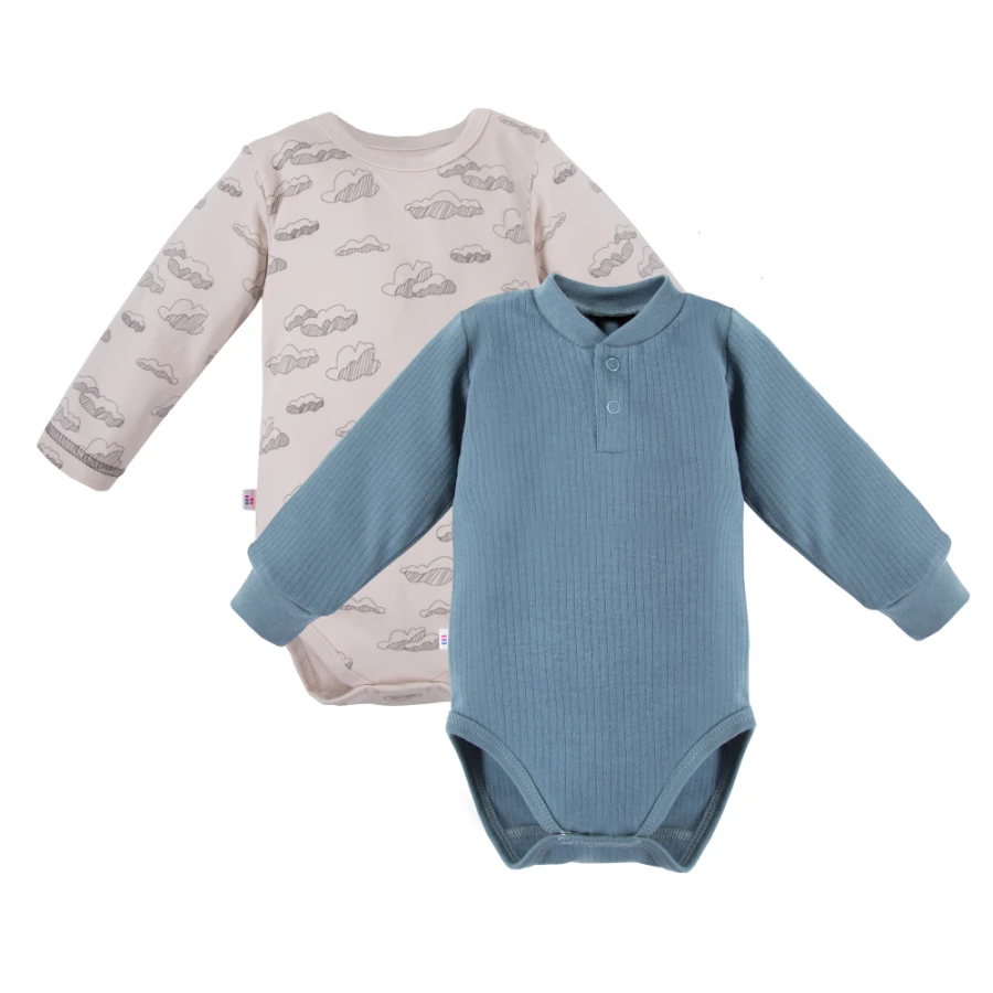 2-pack blue and cloud print bodysuits