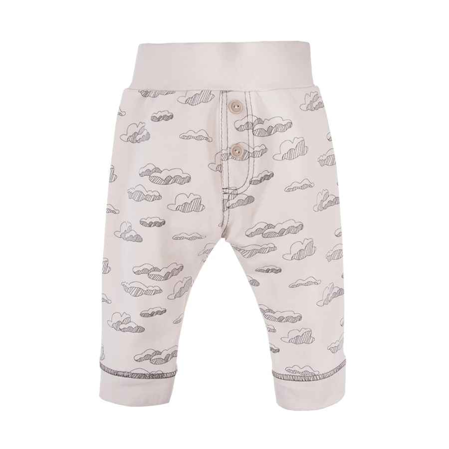 Set with wrap bodysuit and beige cloud print pants