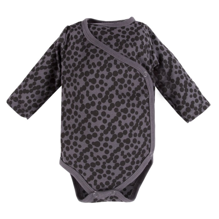 Wrap bodysuit and graphite polka dot pants set