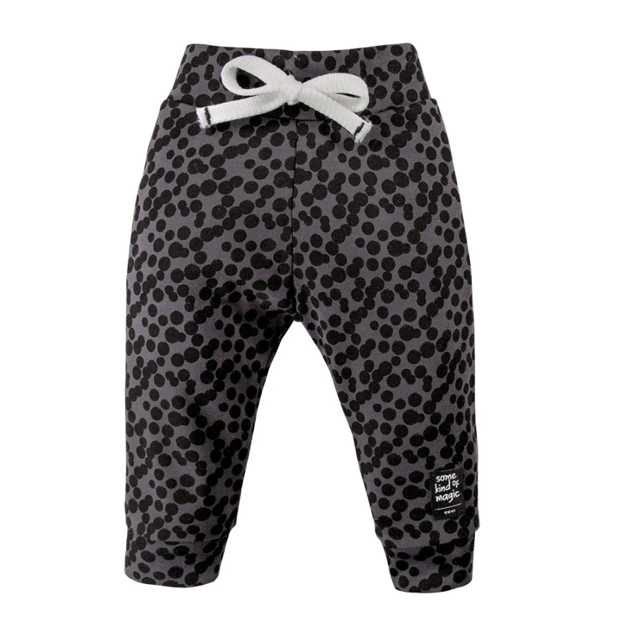 Wrap bodysuit and graphite polka dot pants set