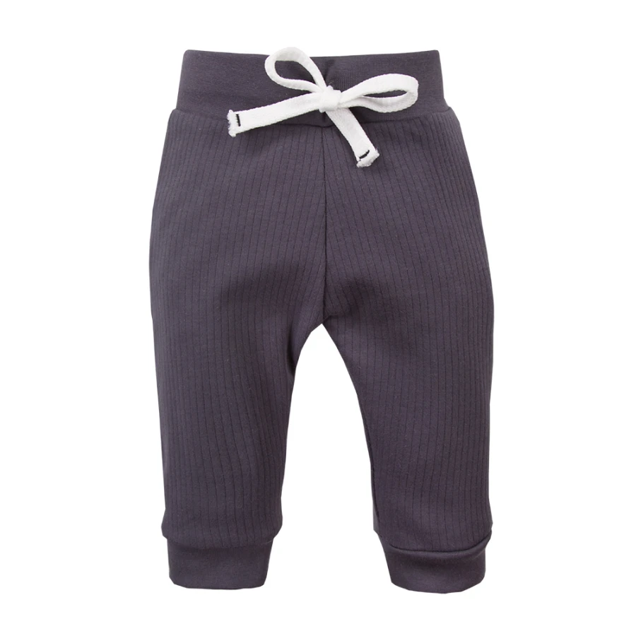 Wrap bodysuit, graphite ribbed pants and sweatshirt set