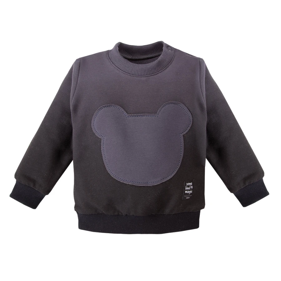 Wrap bodysuit, graphite ribbed pants and sweatshirt set