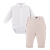Set bílého košilového body a elegantních béžových kalhot