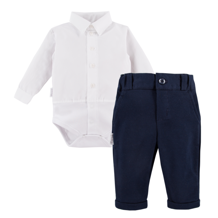 White shirt bodysuit and elegant navy pants set