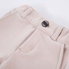 White shirt bodysuit, elegant beige pants and navy blazer set