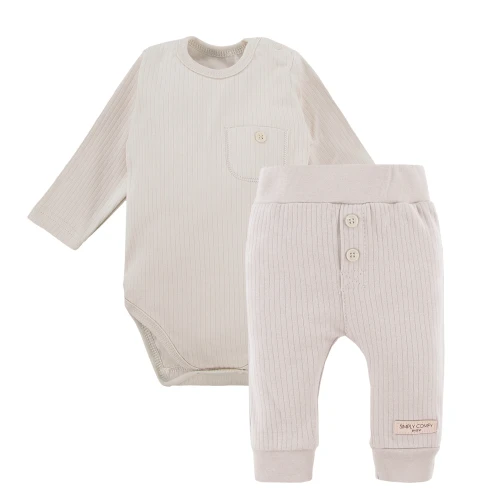 Beige ribbed bodysuit and leggings set