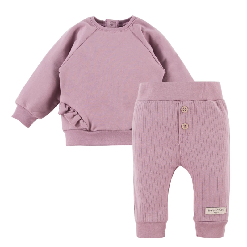 Heather ribbed leggings and ruffle sweatshirt set