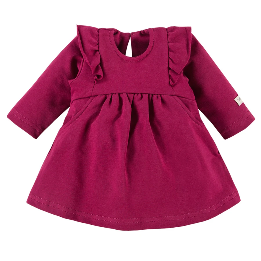 Burgundy dress with ruffles and bow headband set