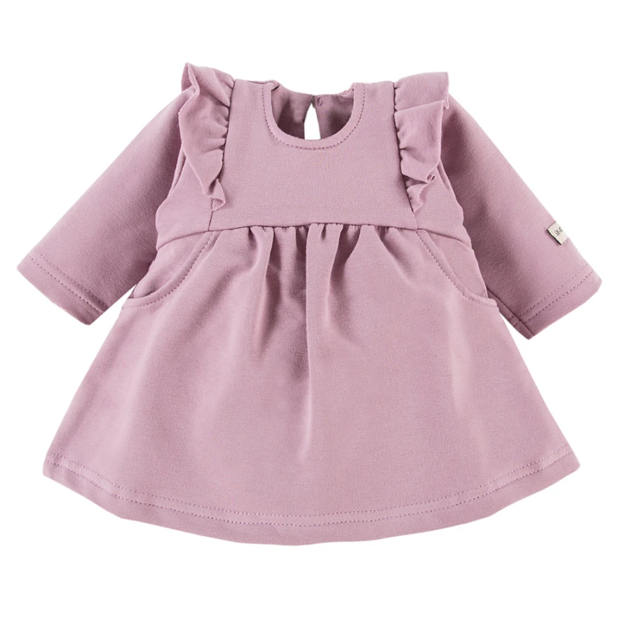 Dress with ruffles and bow headband set purple