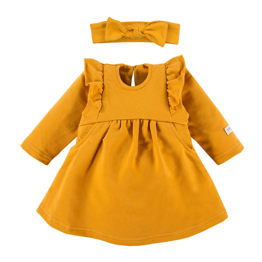 Honey dress with ruffles and bow headband set