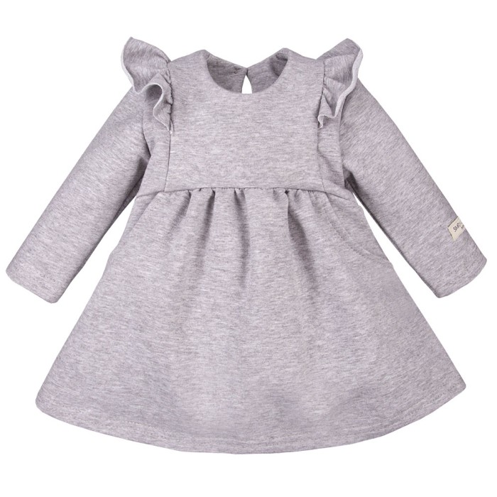 Dress with ruffles and bow headband set grey
