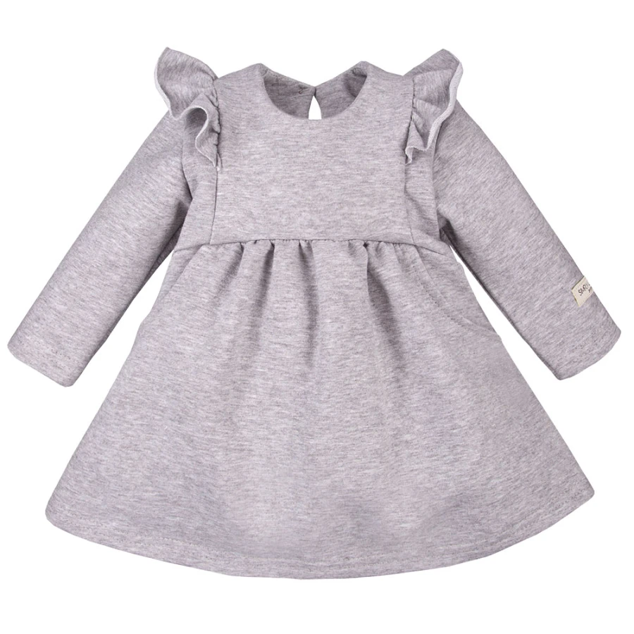 Dress with ruffles and bow headband set grey