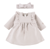 Dress with ruffles and bow headband set beige